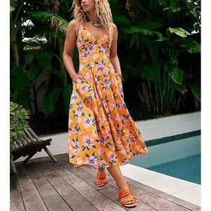 FREE PEOPLE Finer Things Printed Midi Dress / Sunshine Combo